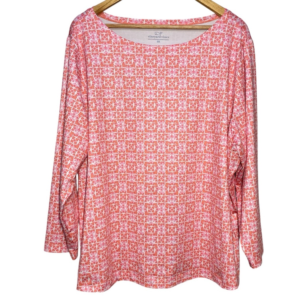 Vineyard Vines Sankaty Boatneck Simple Tee Shirt Top Plus Size 3X Sunrise